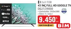 DİJİTSU DG27/29000 43 İNÇ FULL HD GOOGLE TV AKILLI TELEVİZYON